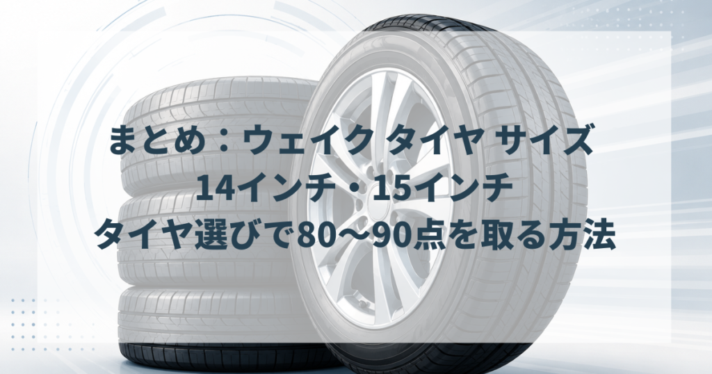 まとめ:ウェイク タイヤ サイズ 14インチ・15インチとタイヤ選びで80〜90点を取る方法