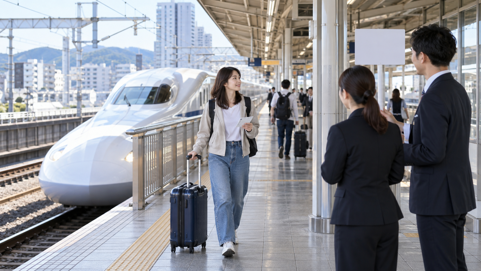 新幹線で浜松自動車学校の合宿へ向かうイメージ