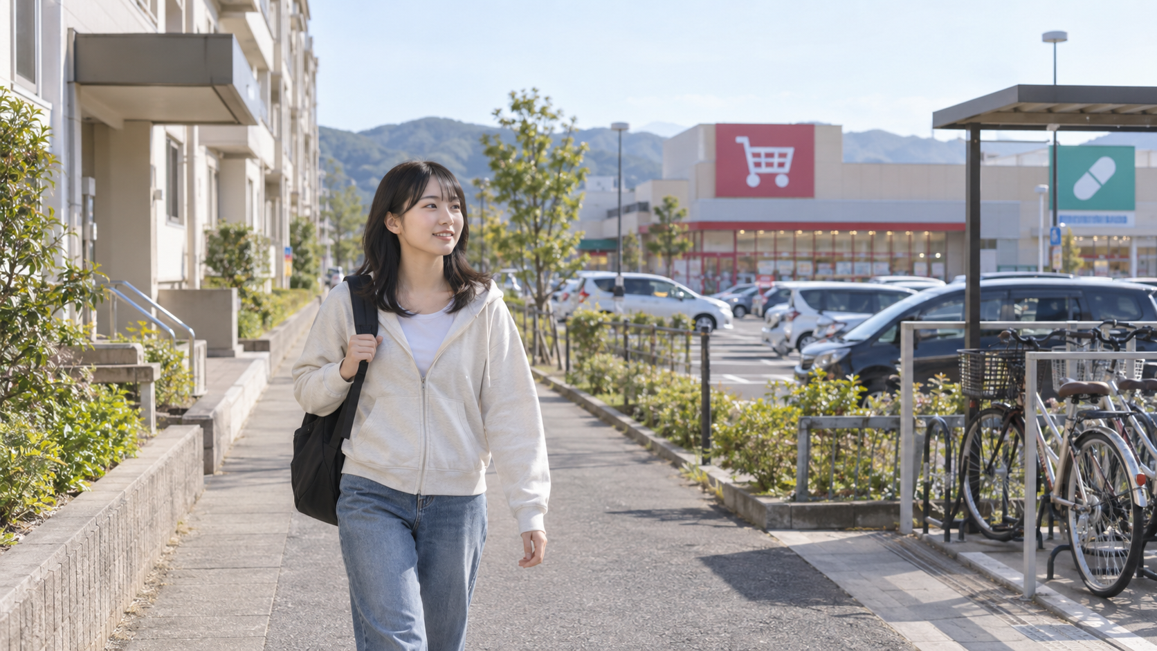 浜松自動車学校の宿舎から買い物へ向かう教習生のイメージ