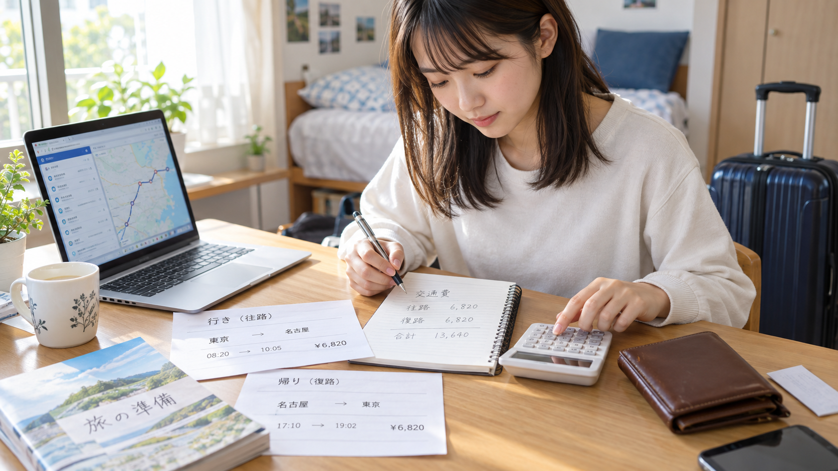 浜松自動車学校へ向かう交通費を計算するイメージ