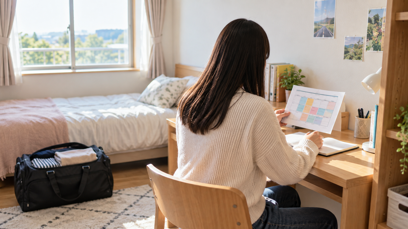 Jプラザで合宿免許の予定を確認する女性のイメージ画像